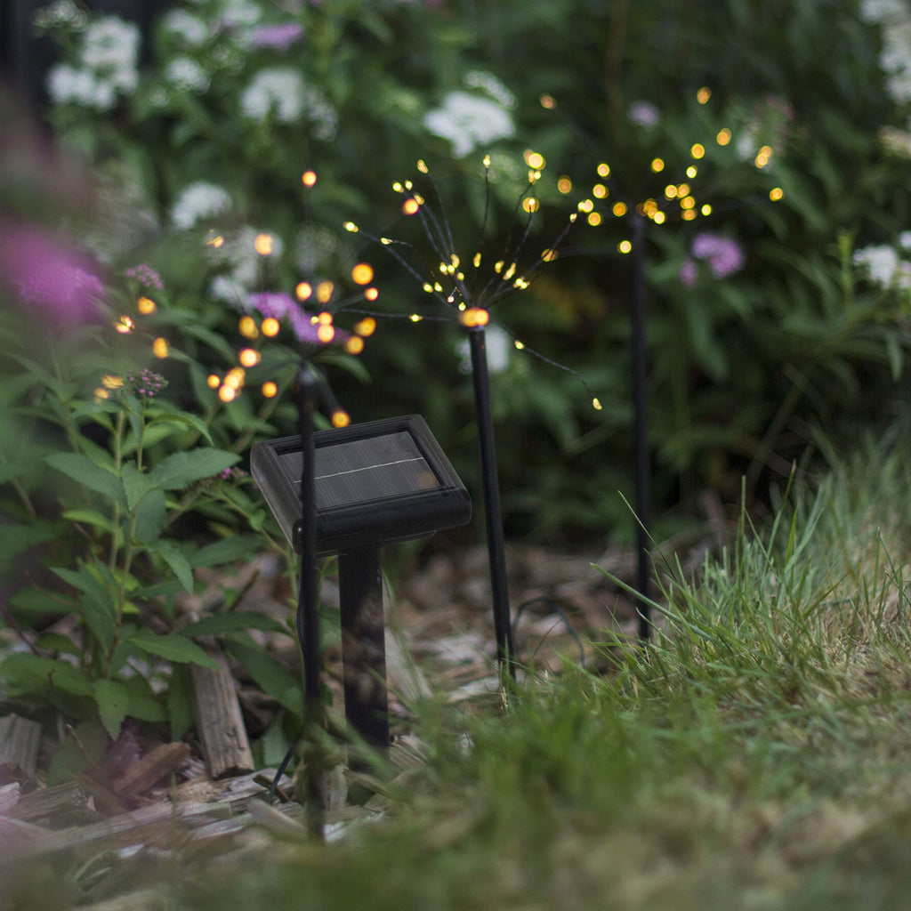 LED solcellelampe Firework 3-pk med jordspyd IP44 detalj