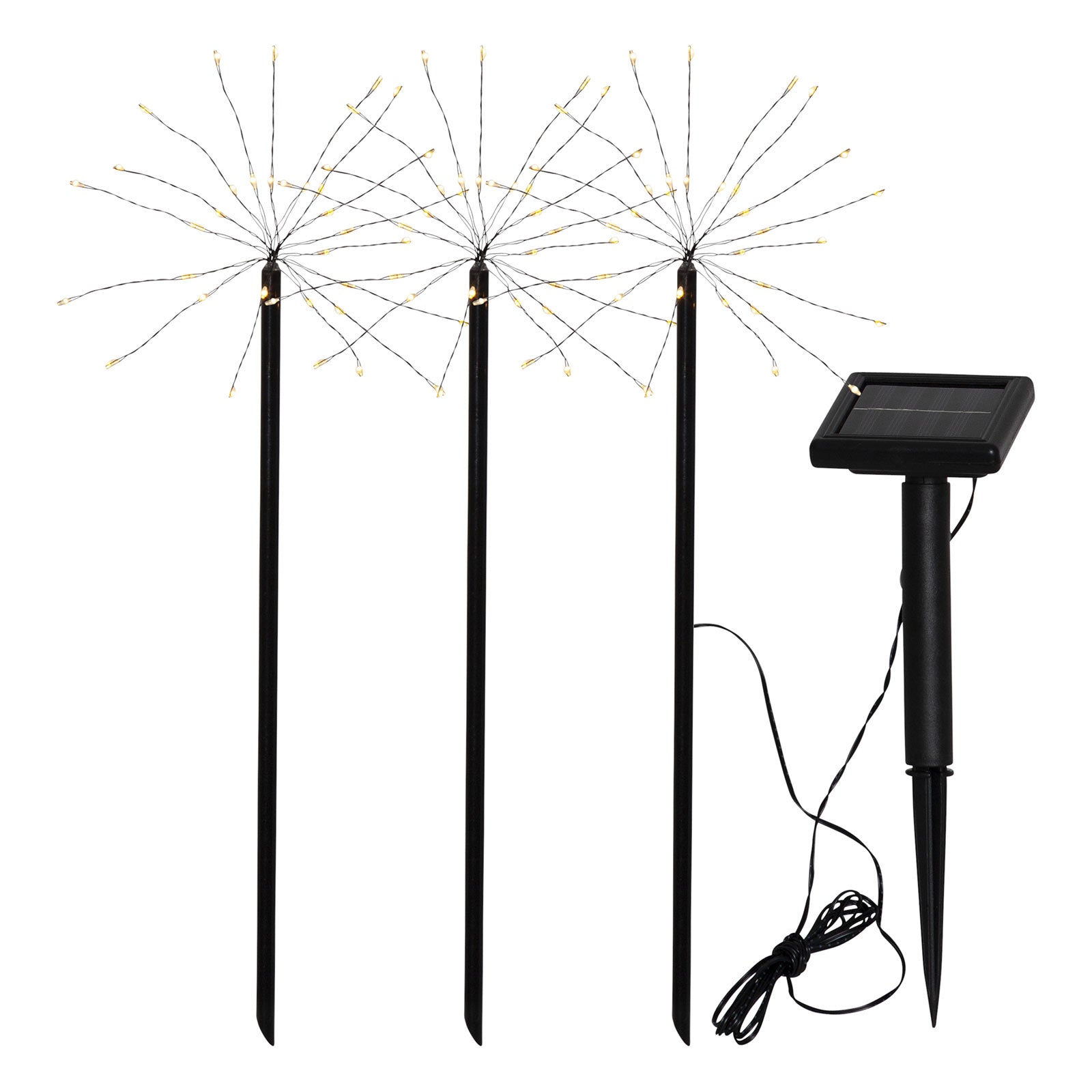LED solcellelampe Firework 3-pk med jordspyd IP44 montert i hage