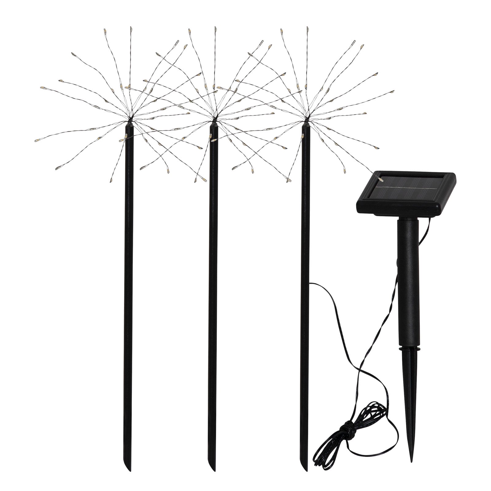 LED solcellelampe Firework 3-pk med jordspyd IP44 nærbilde av jordspyd
