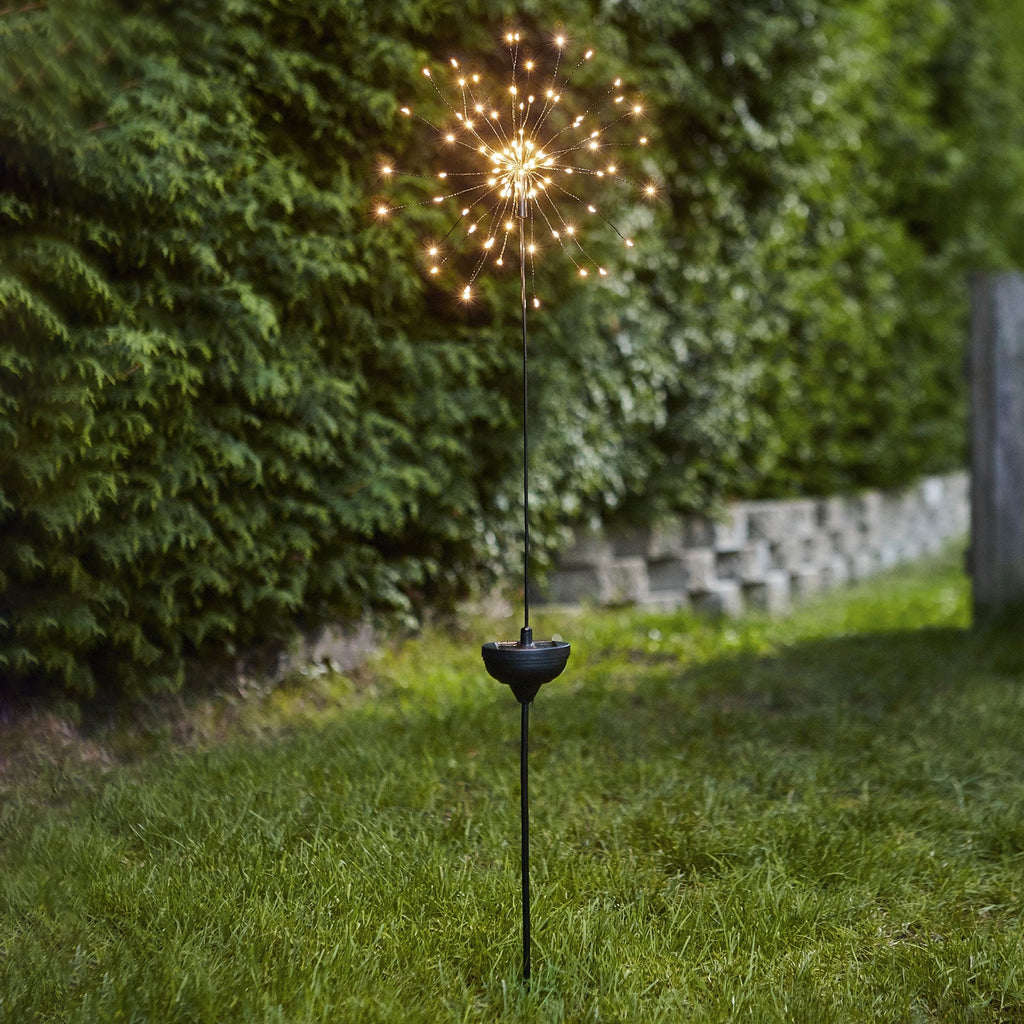 LED solcellelampe Firework med jordspyd svart 100 cm forfra