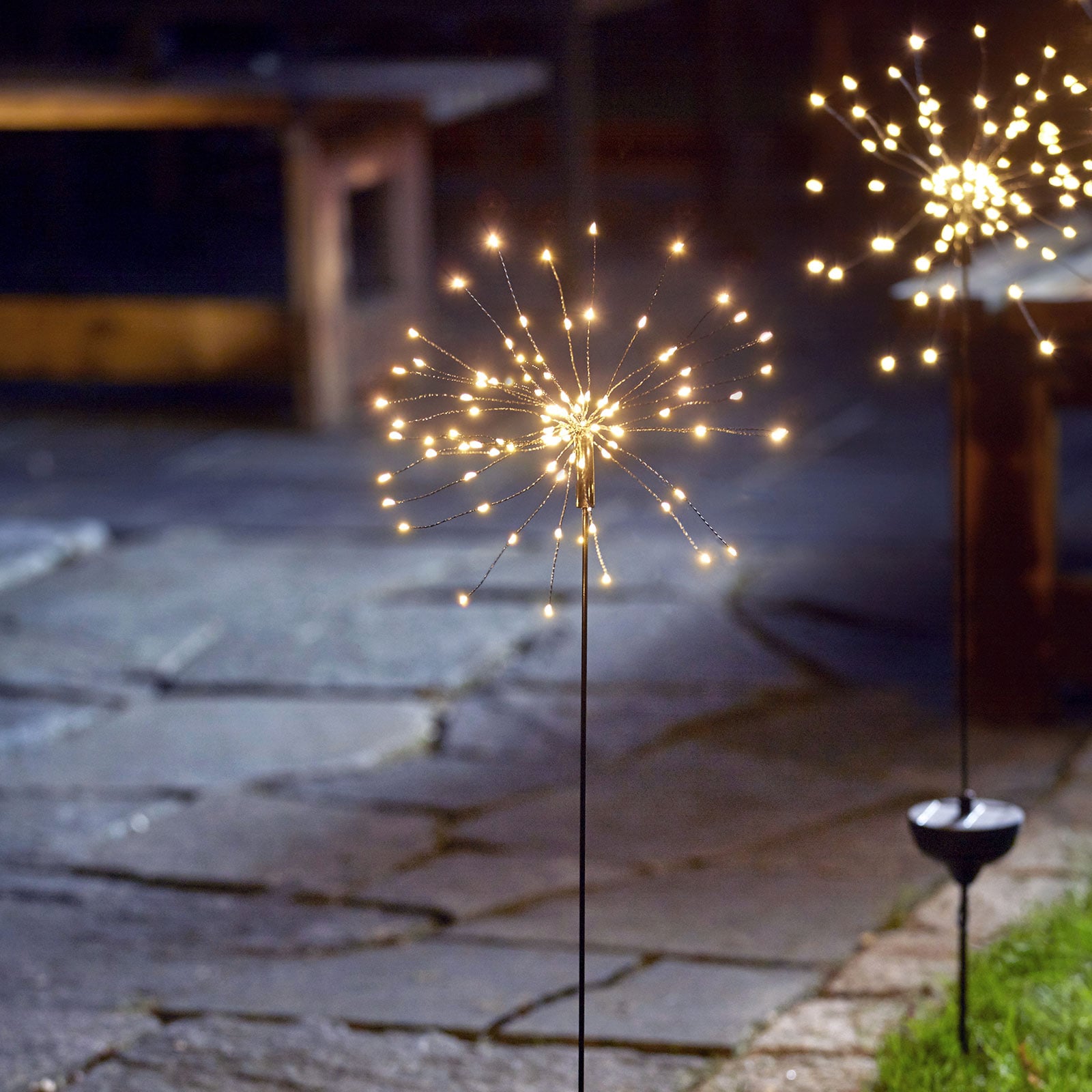 LED solcellelampe Firework med jordspyd svart 100 cm bakside