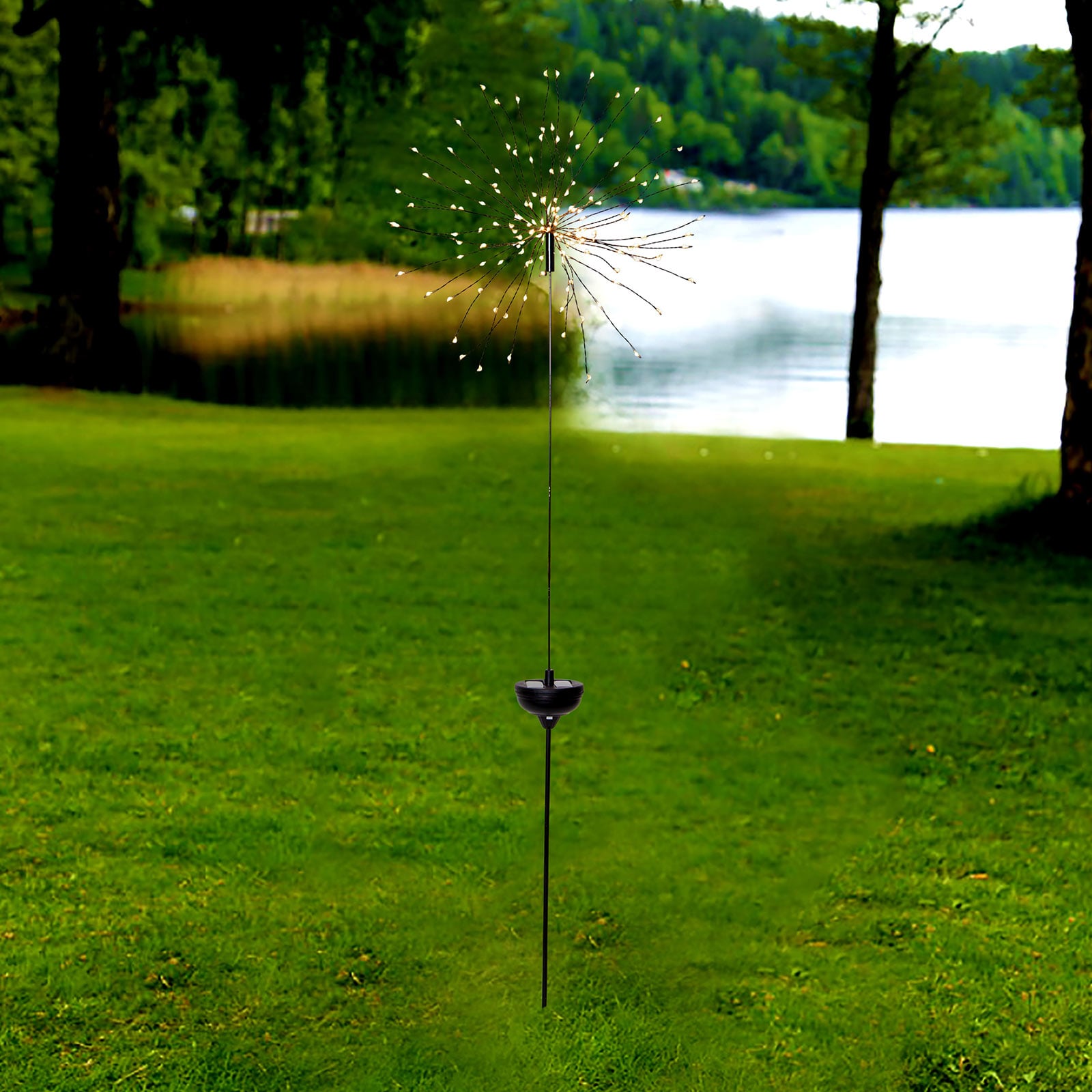 Montert LED solcellelampe Firework med jordspyd svart 100 cm i hage