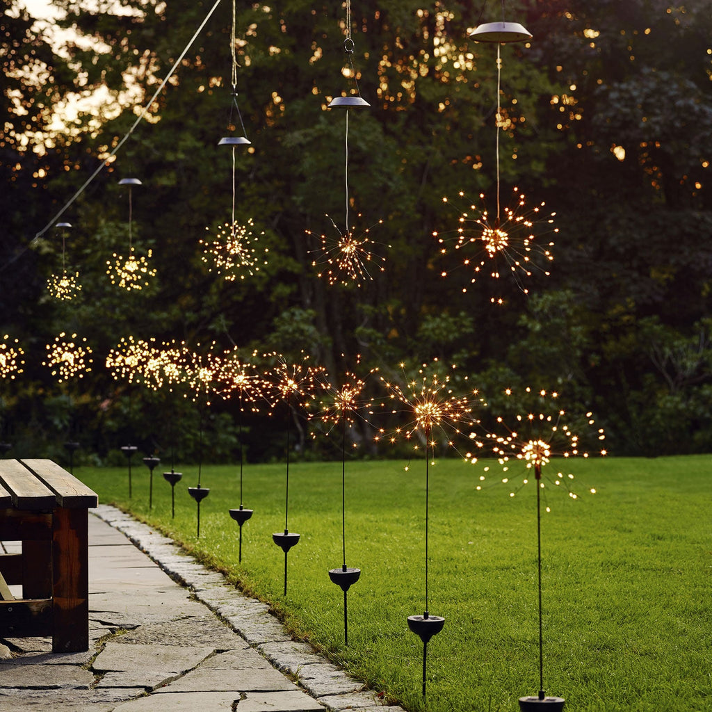 LED solcellelampe Firework med jordspyd svart 100 cm solcellepanel