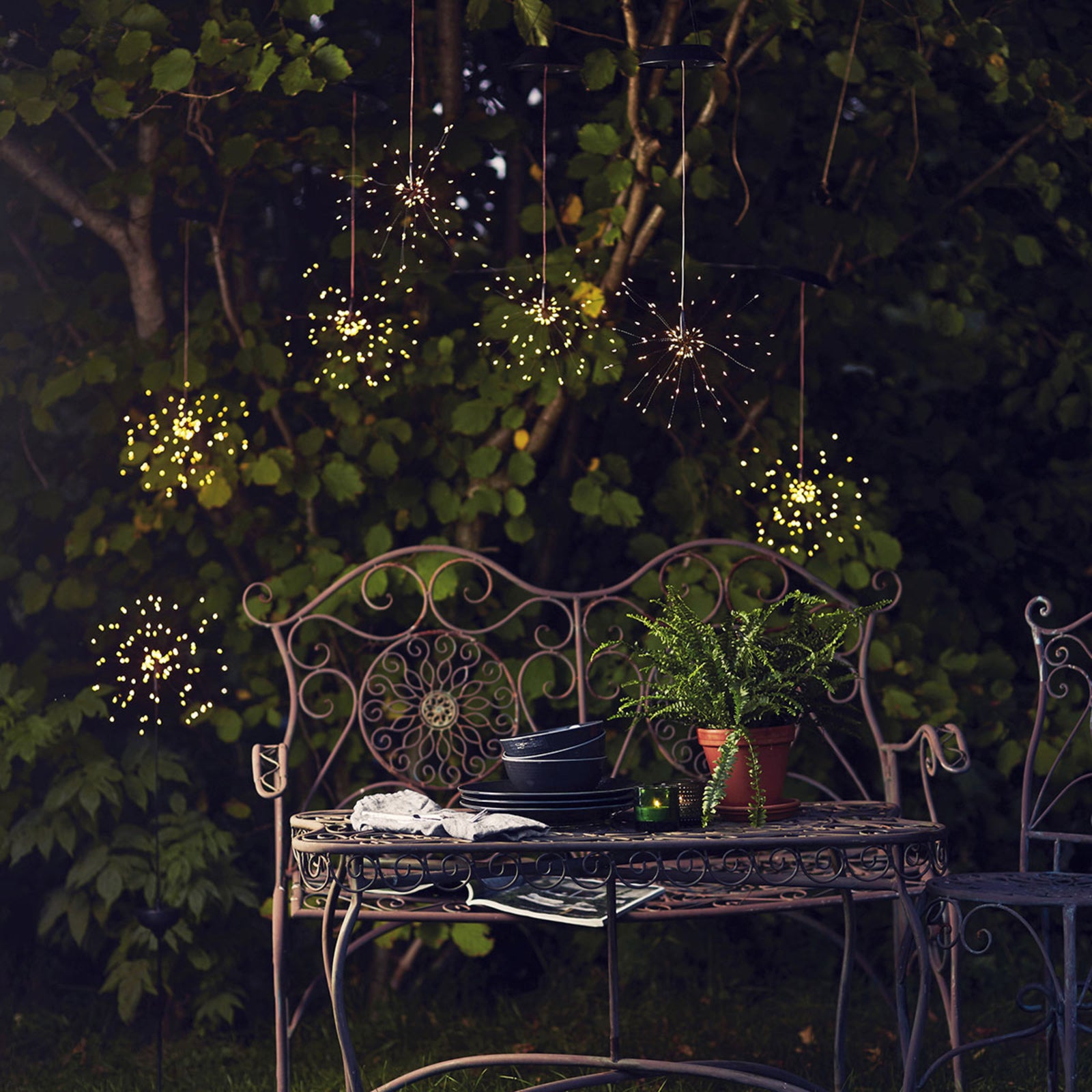 LED solcellelampe Firework med jordspyd svart 100 cm lys effekter