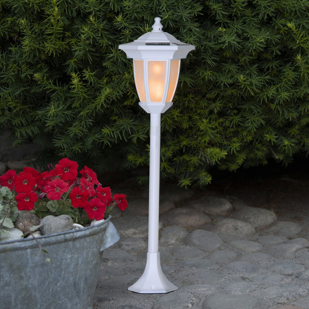 LED solcellelampe Flame 4-i-1 hvit plast IP44 forfra