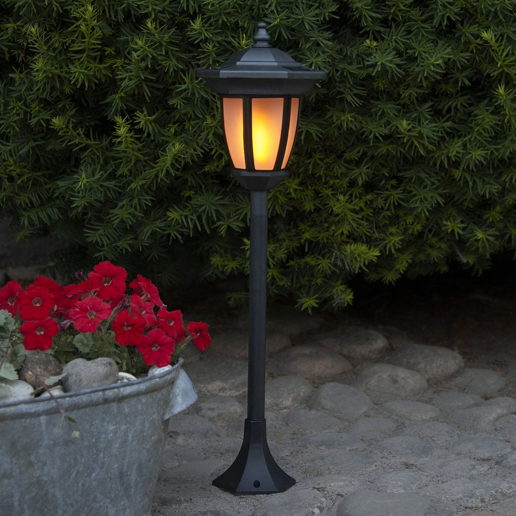 LED solcellelampe Flame 4-i-1 svart plast IP44 forfra