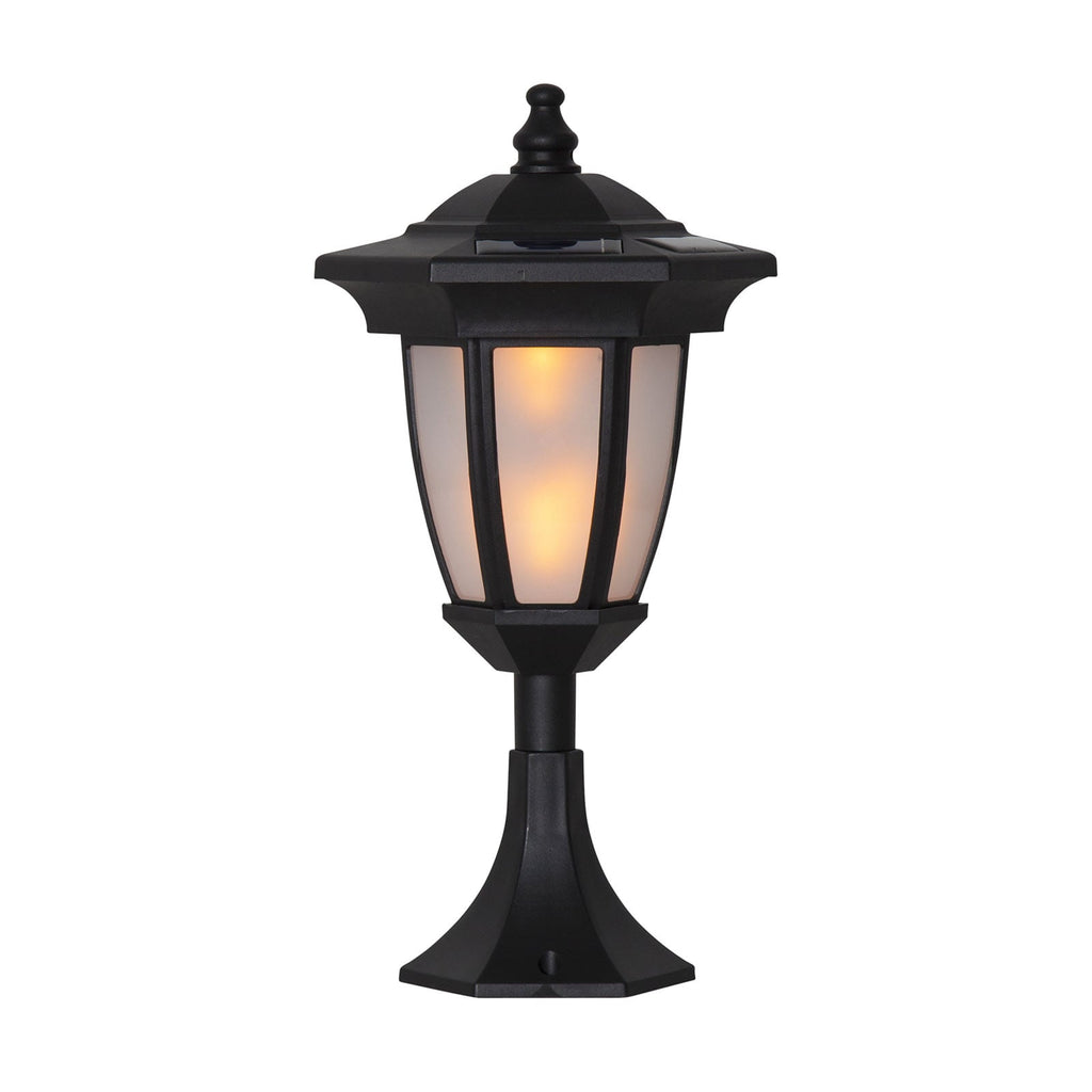 LED solcellelampe Flame 4-i-1 svart plast IP44 detalj av solcellepanel