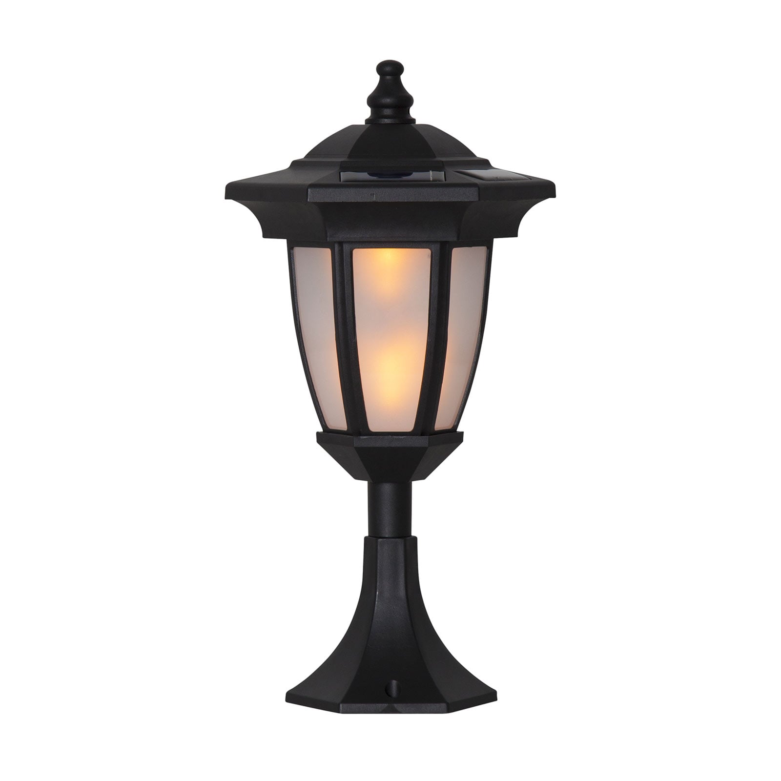 LED solcellelampe Flame 4-i-1 svart plast IP44 detalj av solcellepanel