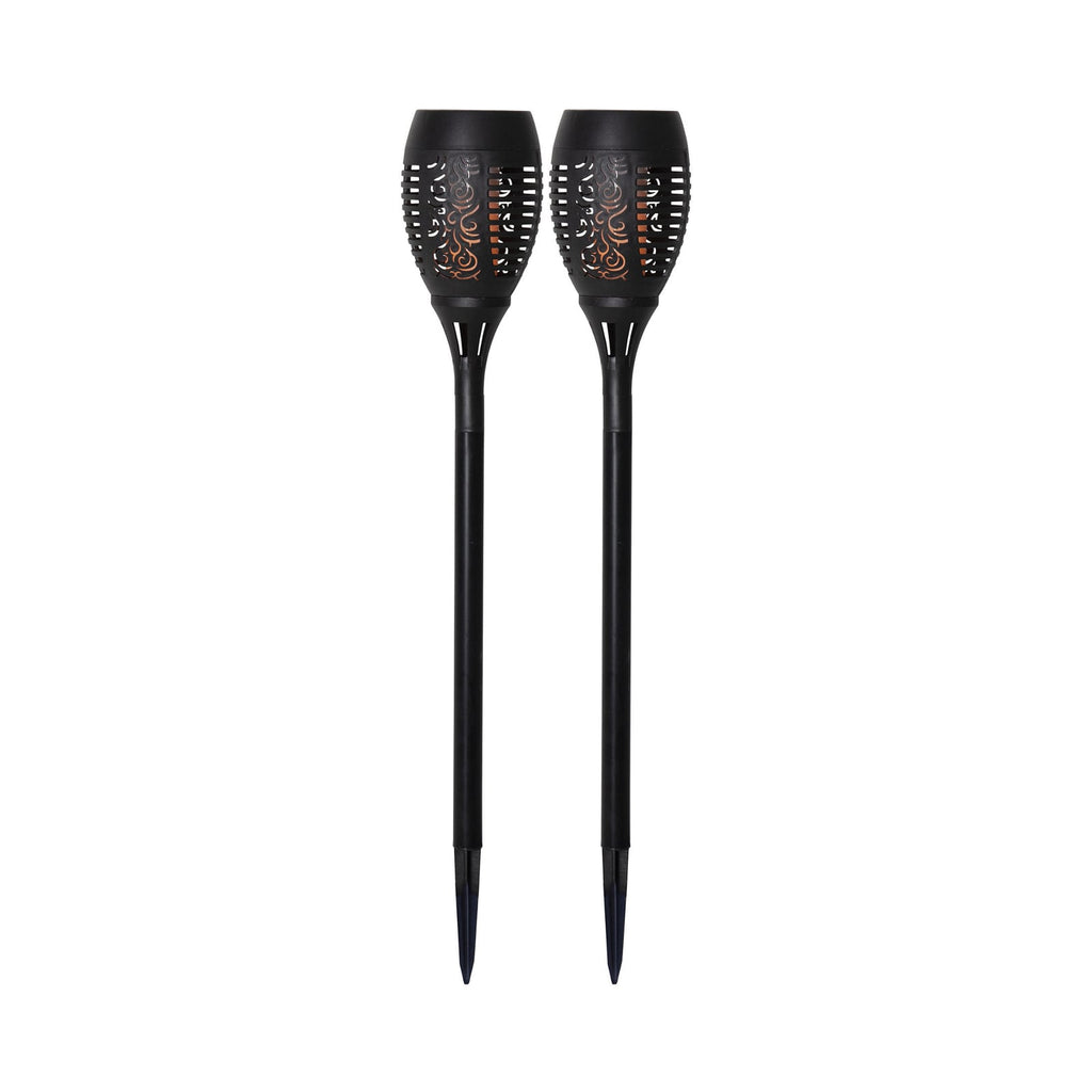Detalj av LED solcellelampe Flame med jordspyd 2-pk svart