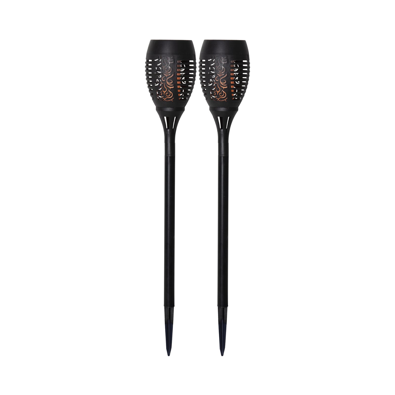 Detalj av LED solcellelampe Flame med jordspyd 2-pk svart