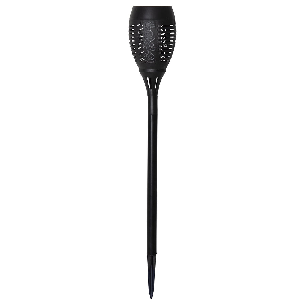 Montert LED solcellelampe Flame med jordspyd 2-pk svart i hage