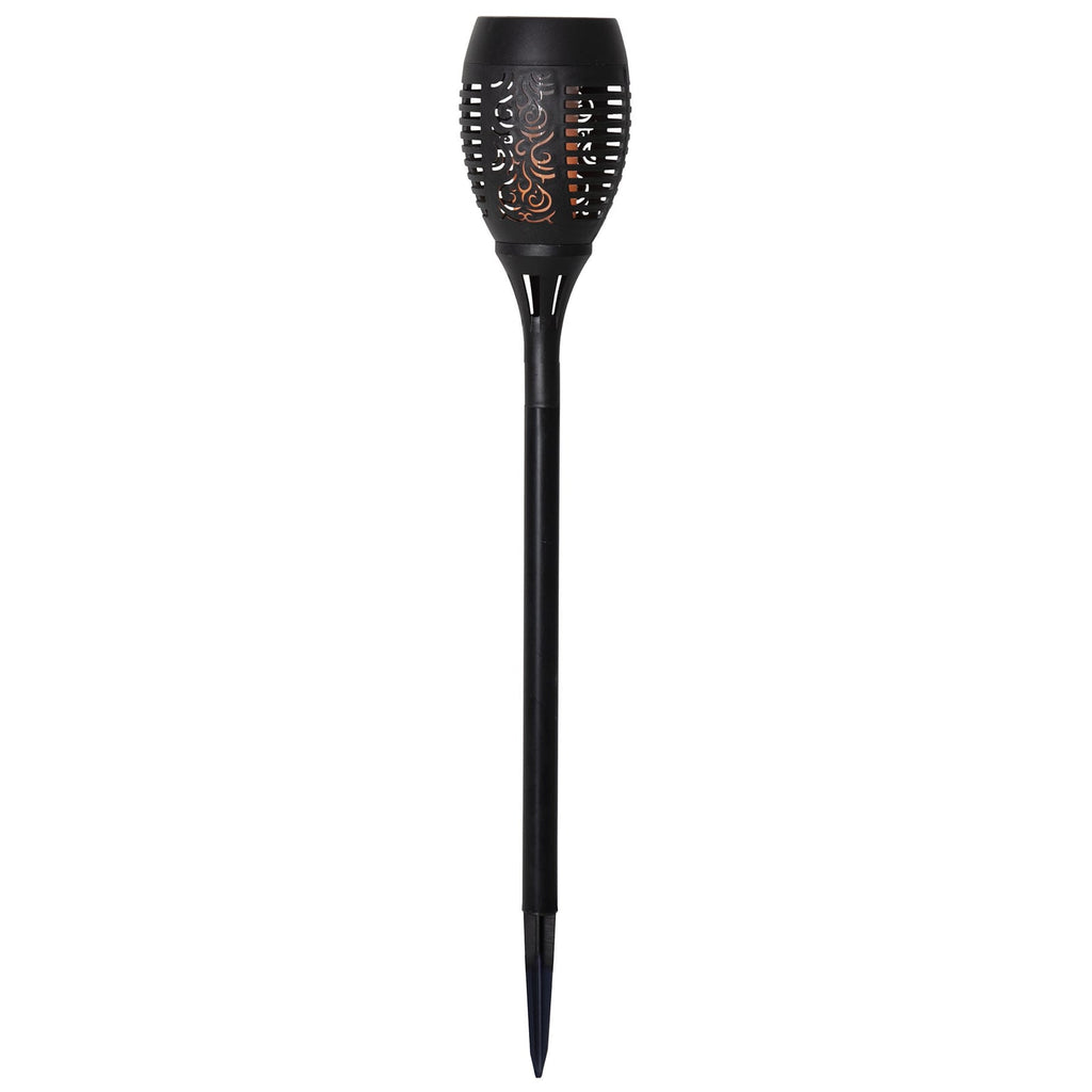 Nærbilde av LED solcellelampe Flame med jordspyd 2-pk svart flammeeffekt