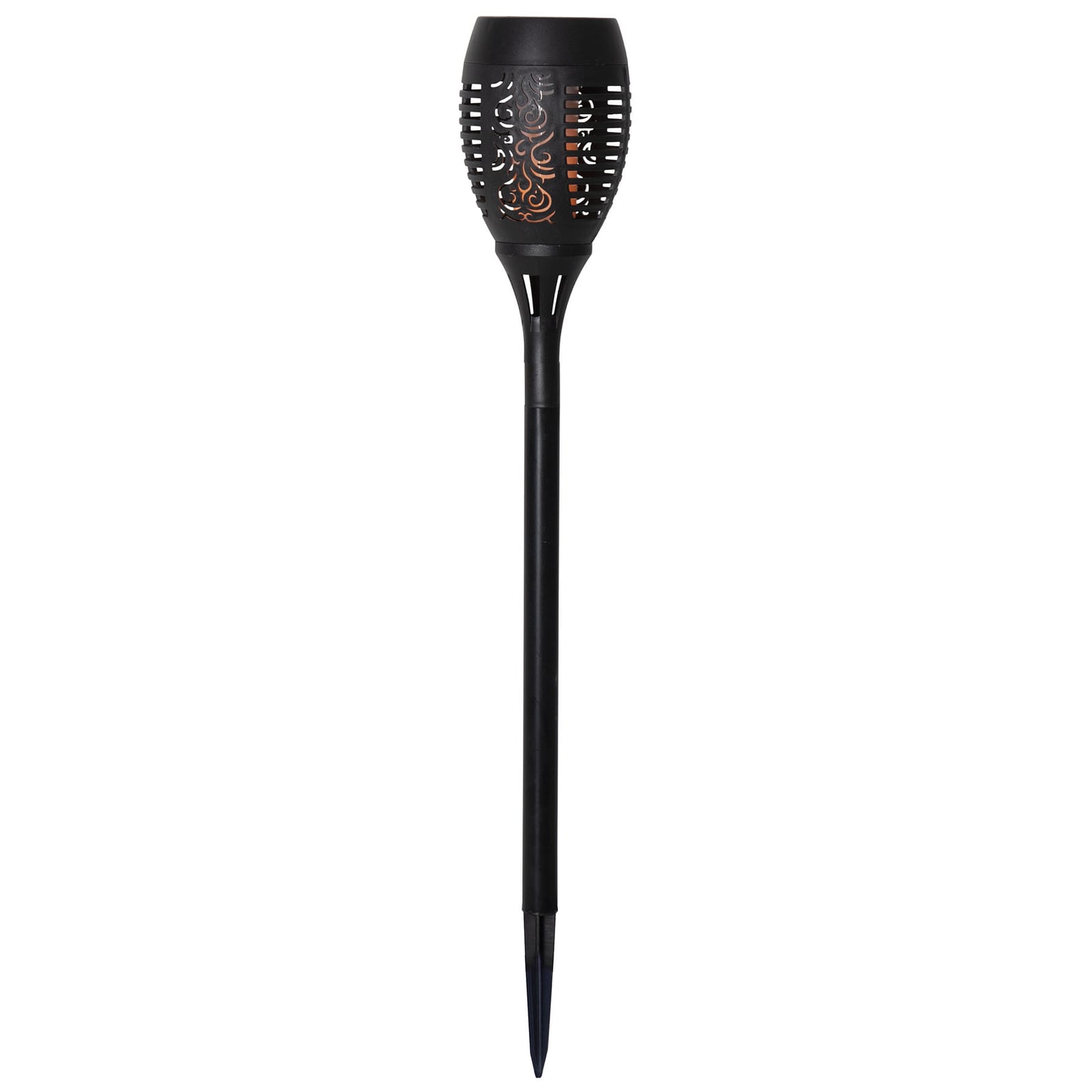 Nærbilde av LED solcellelampe Flame med jordspyd 2-pk svart flammeeffekt