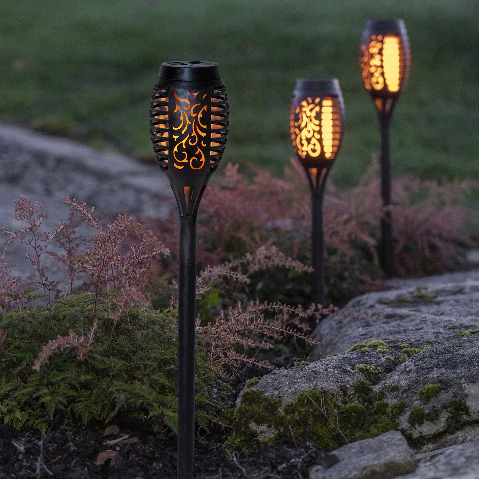 LED solcellelampe Flame Mini flammeeffekt 3-pk IP44 bakside