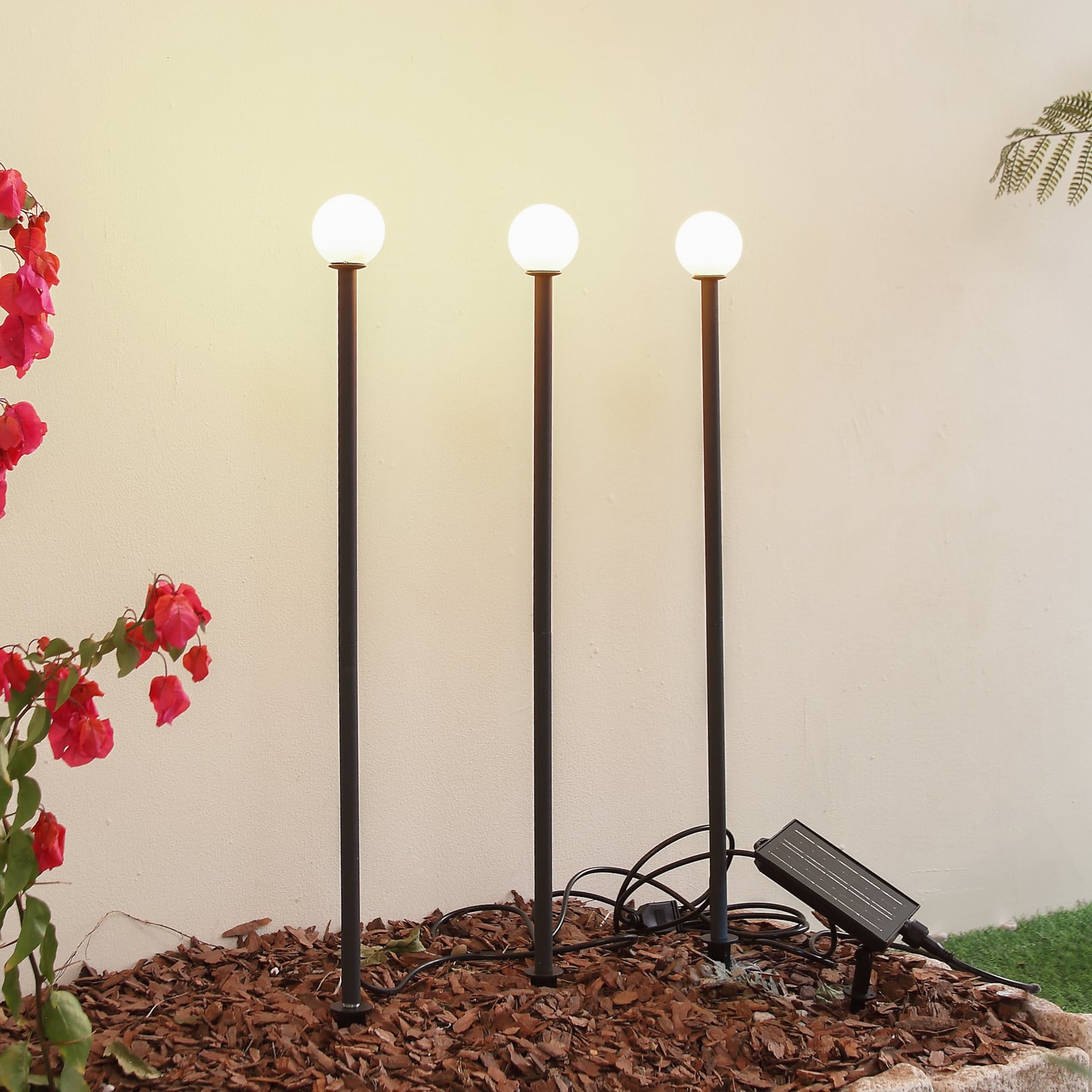 LED solcellelampe Freydis 3-er sett svart IP65 forfra