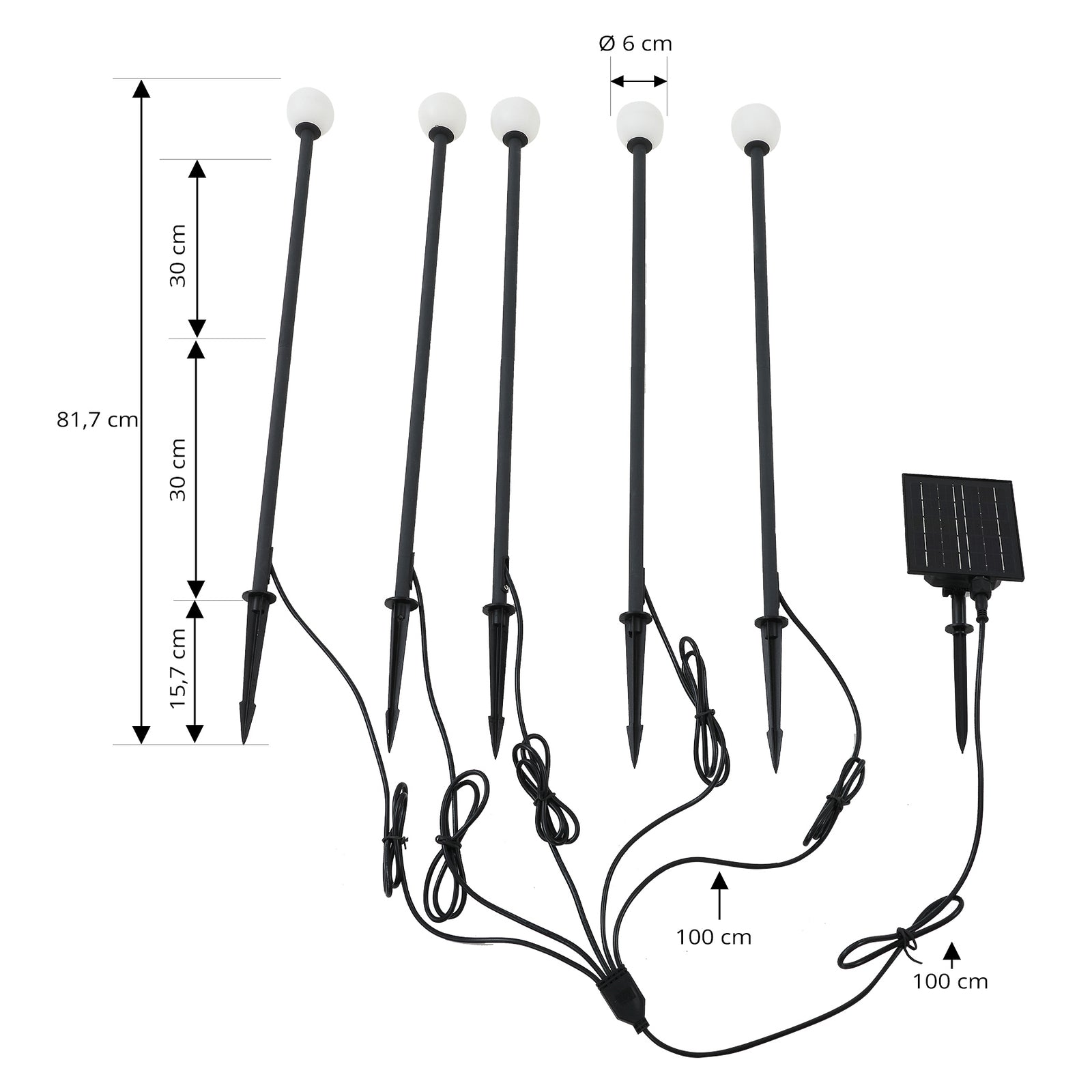 Montert LED solcellelampe Freydis 5-er sett svart IP65 i hage