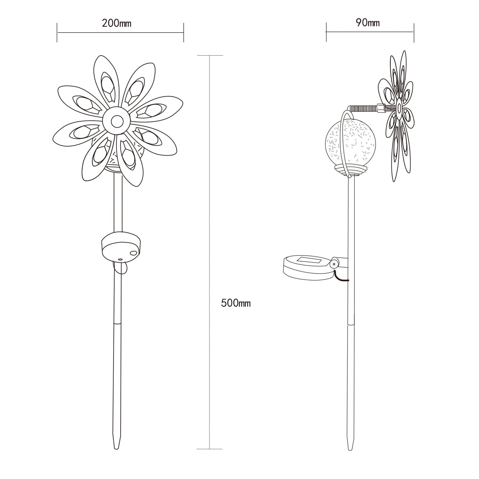 Detalj av LED solcellelampe med spyd rustbrun glass og metall IP44 Globo