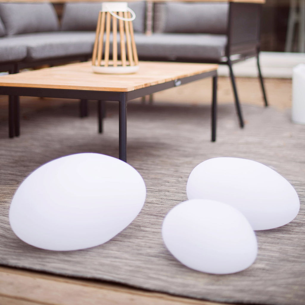 LED solcellelampe Globy steinform hvit 26,5 cm IP44 med skumringssensor