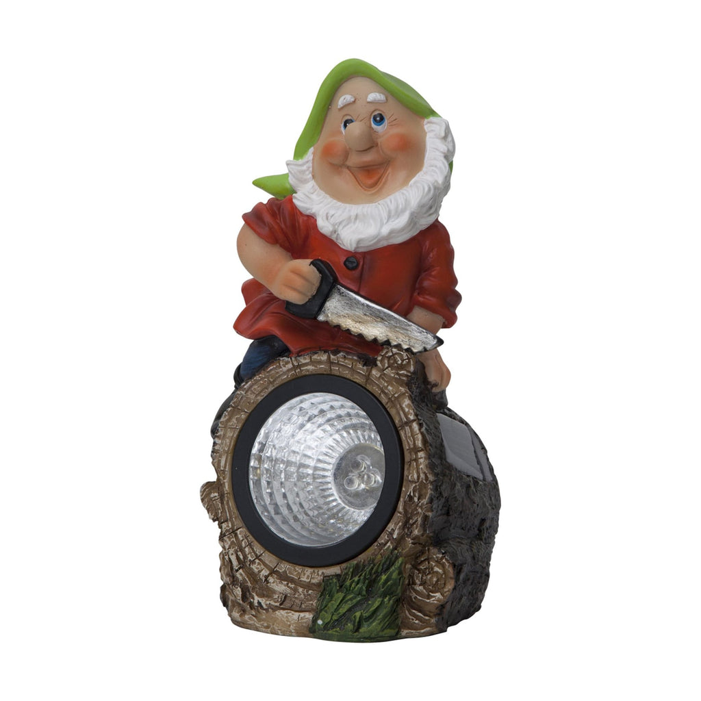 LED solcellelampe Gnomy hagenisse tømmerhugger 21 cm montert i hage