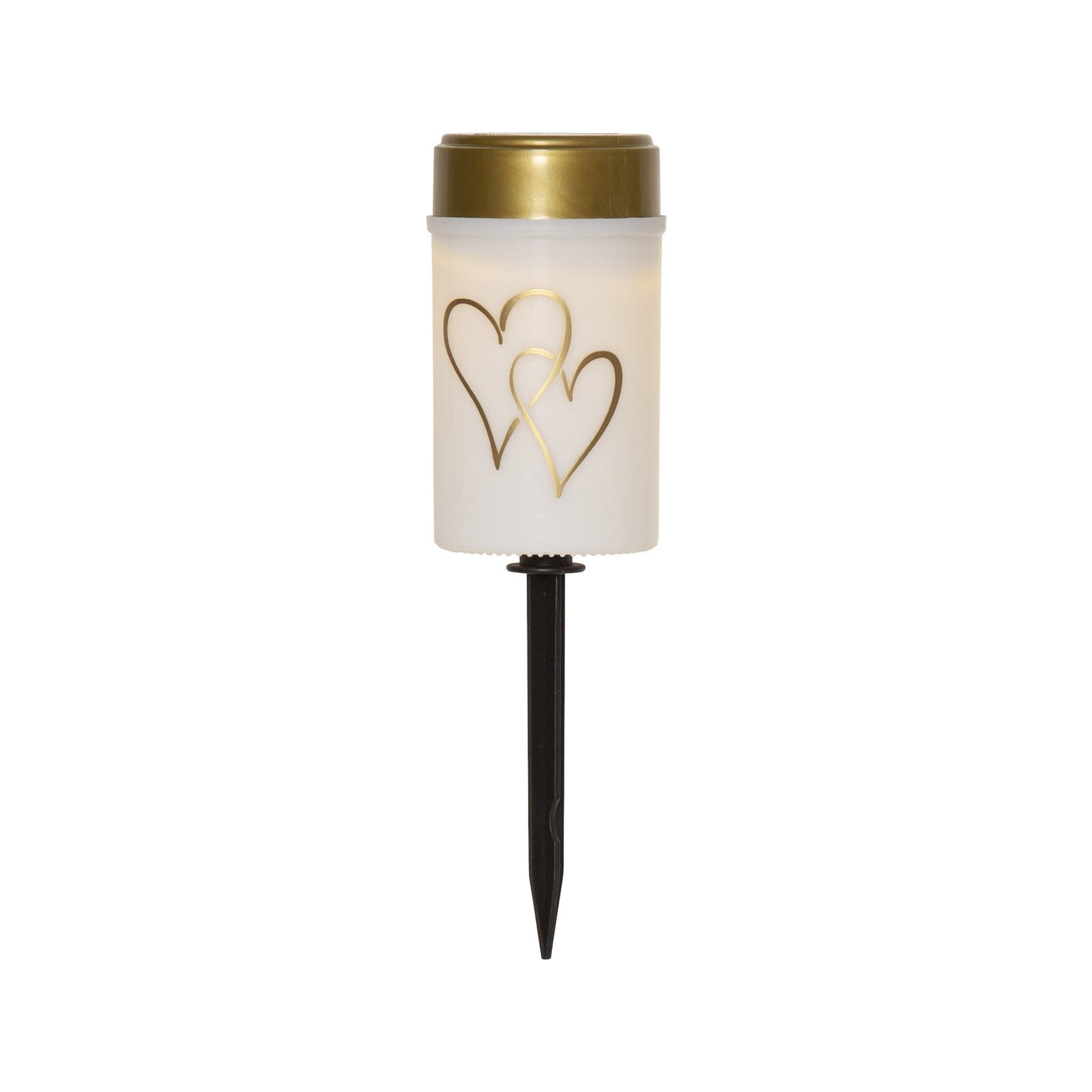 LED solcellelampe Hearty med spyd hvit/gull 12 cm montert i jord