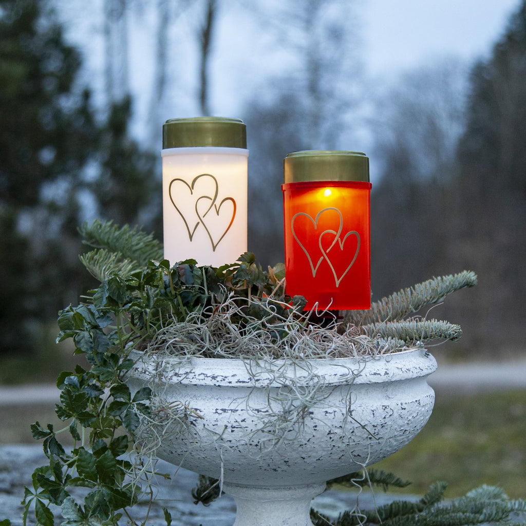 LED solcellelampe Hearty med spyd hvit/gull 12 cm sideprofil