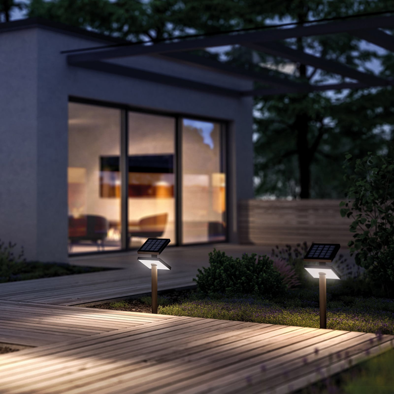 LED solcellelampe HELIOSTEPPER antrasitt spyd IP65 nærbilde av LED-enhet