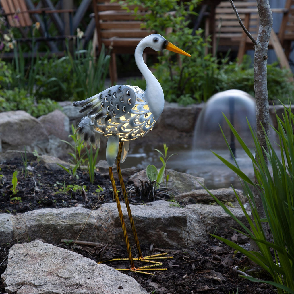 Detalj av LED solcellelampe Heron heire-figur hvit/grå IP44