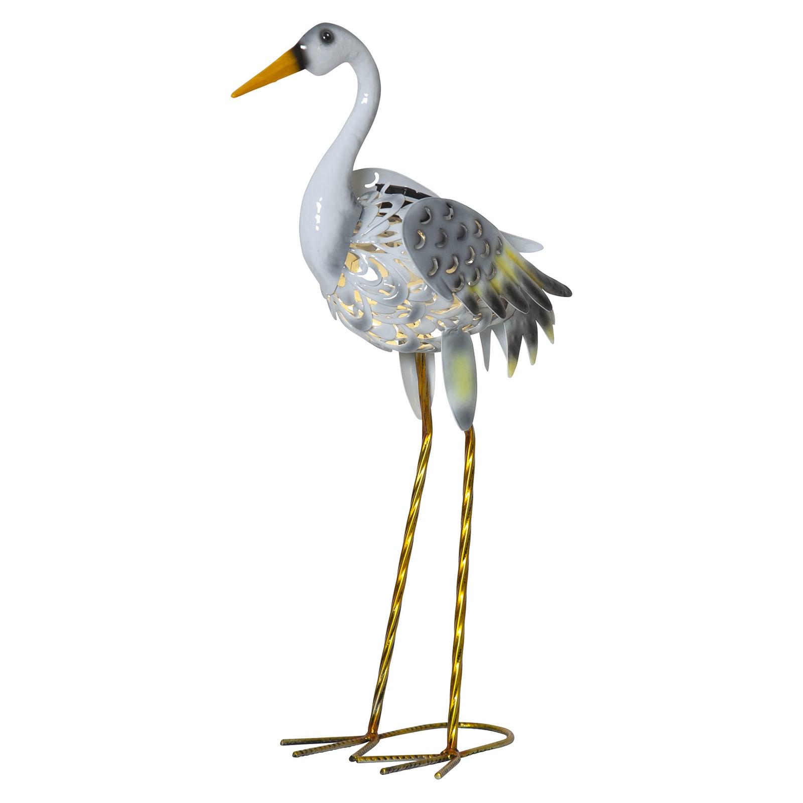 LED solcellelampe Heron heire-figur hvit/grå IP44 skumringssensor