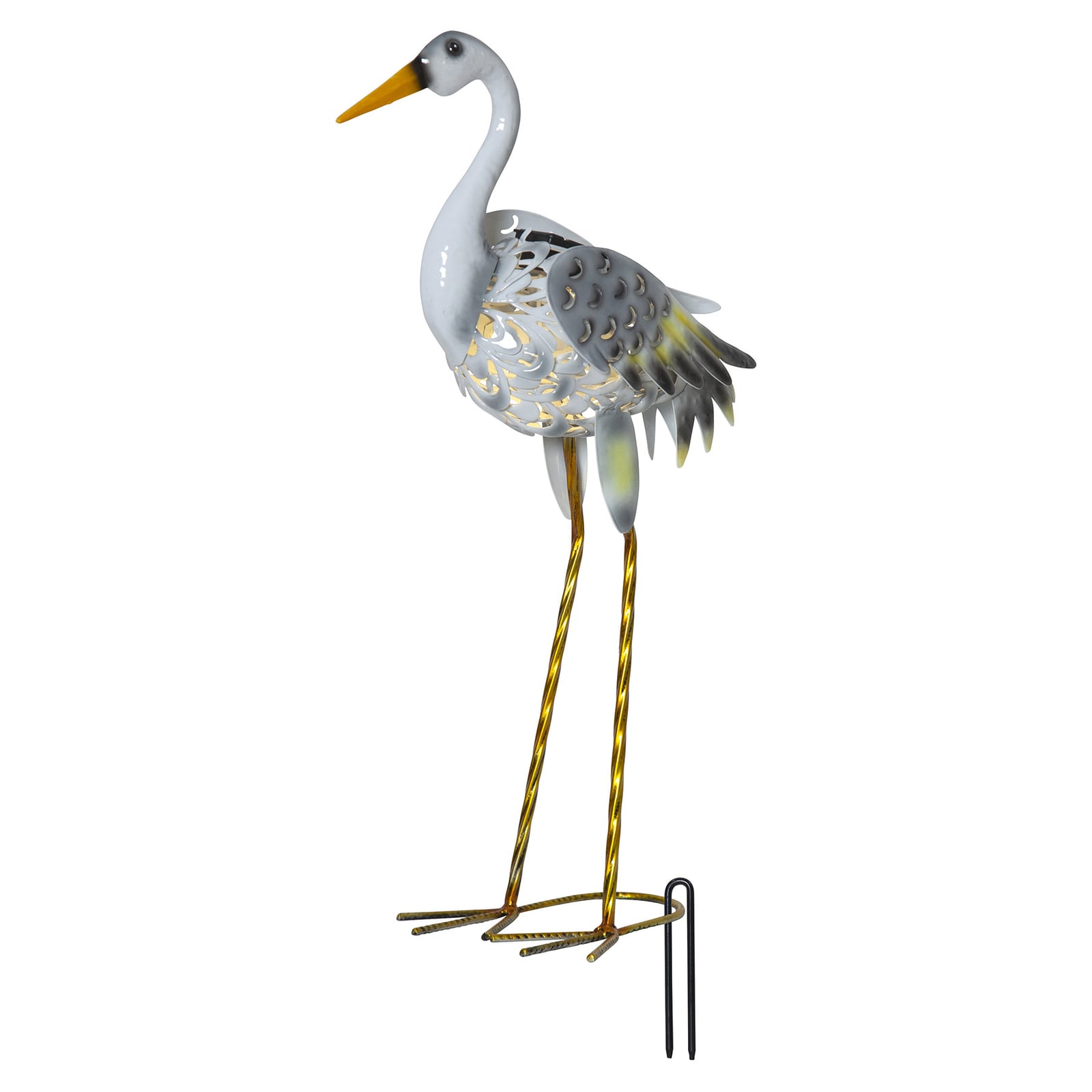 LED solcellelampe Heron heire-figur hvit/grå IP44 lys i mørket