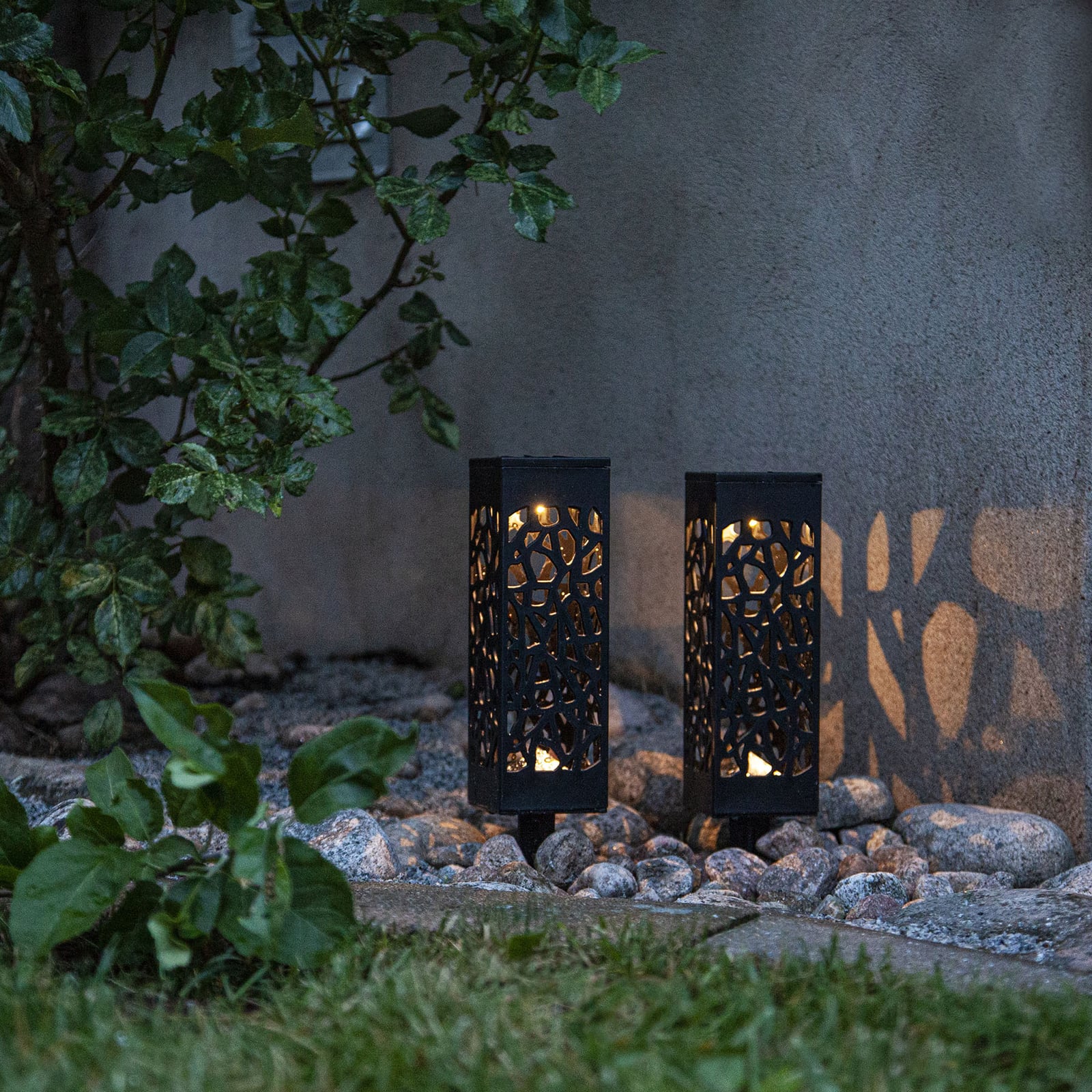 LED solcellelampe Izola med jordspyd 2-pk IP44 detalj av mønster