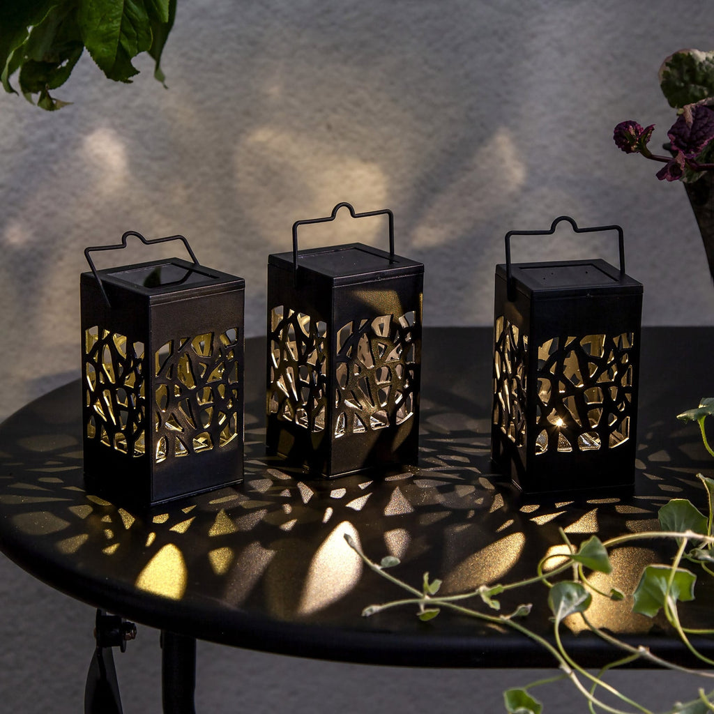 LED solcellelampe Izola Mini svart 3-pack forfra
