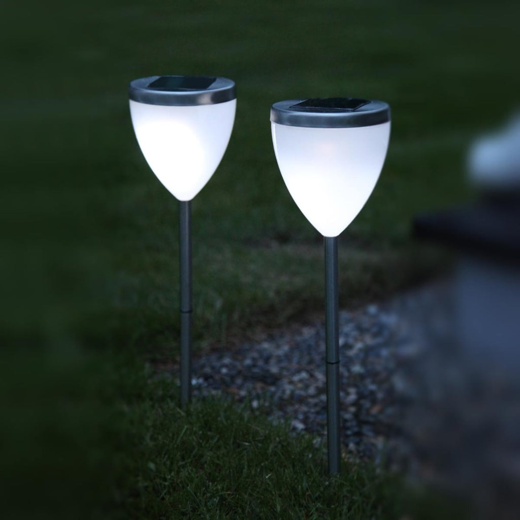 LED solcellelampe Jannik 2-er sett sølv/hvit forfra