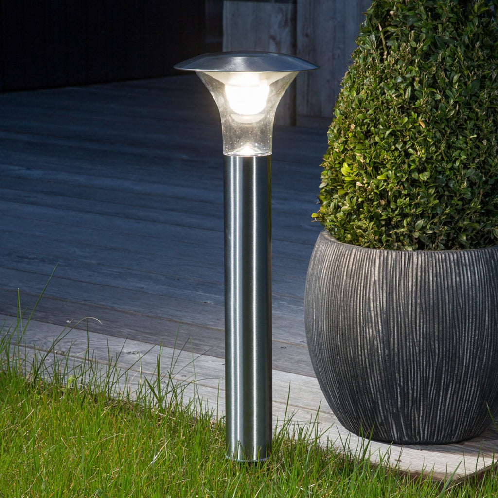 LED solcellelampe Jolin med spyd rustfritt stål 66 cm IP44 forfra