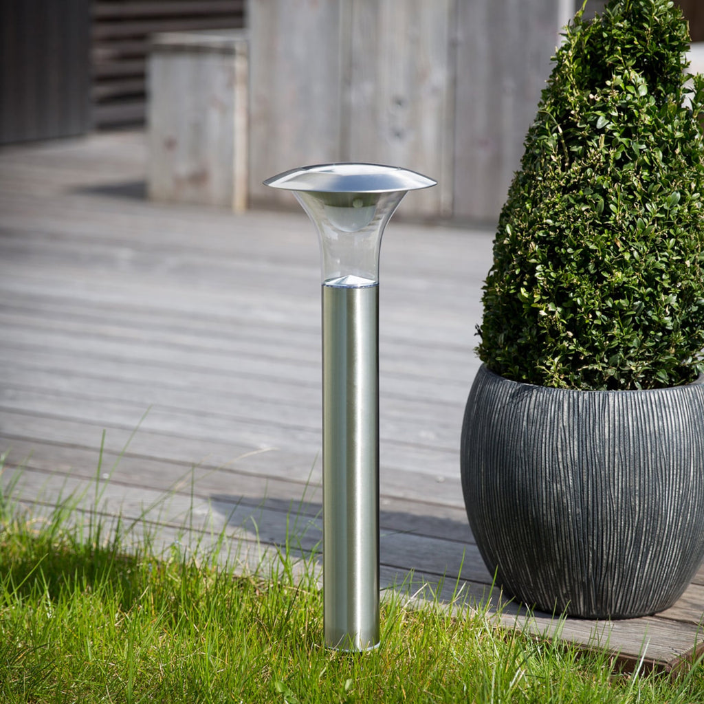 LED solcellelampe Jolin med spyd rustfritt stål 66 cm IP44 bakside