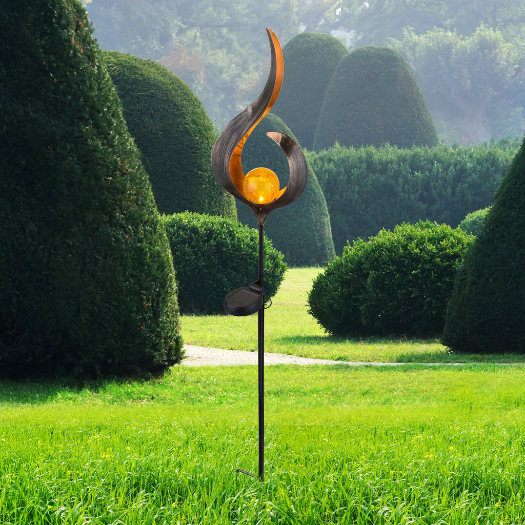 LED solcellelampe med jordspyd bronse metall/glass 90 cm forfra