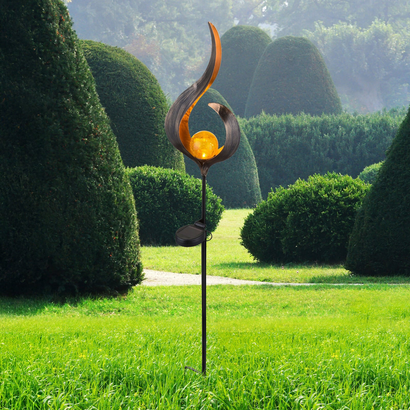 LED solcellelampe med jordspyd bronse metall/glass 90 cm forfra