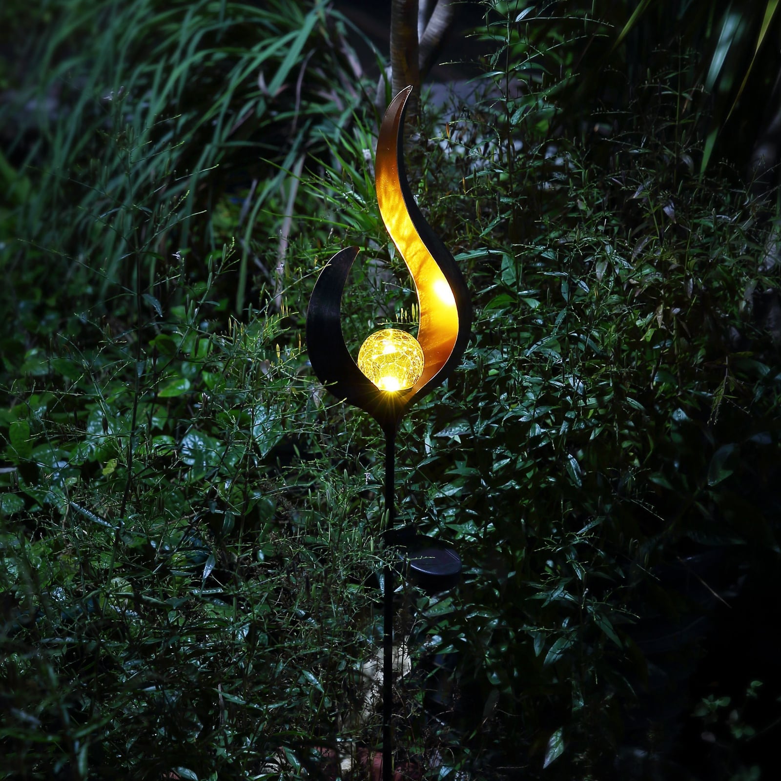 LED solcellelampe med jordspyd bronse metall/glass 90 cm bakside