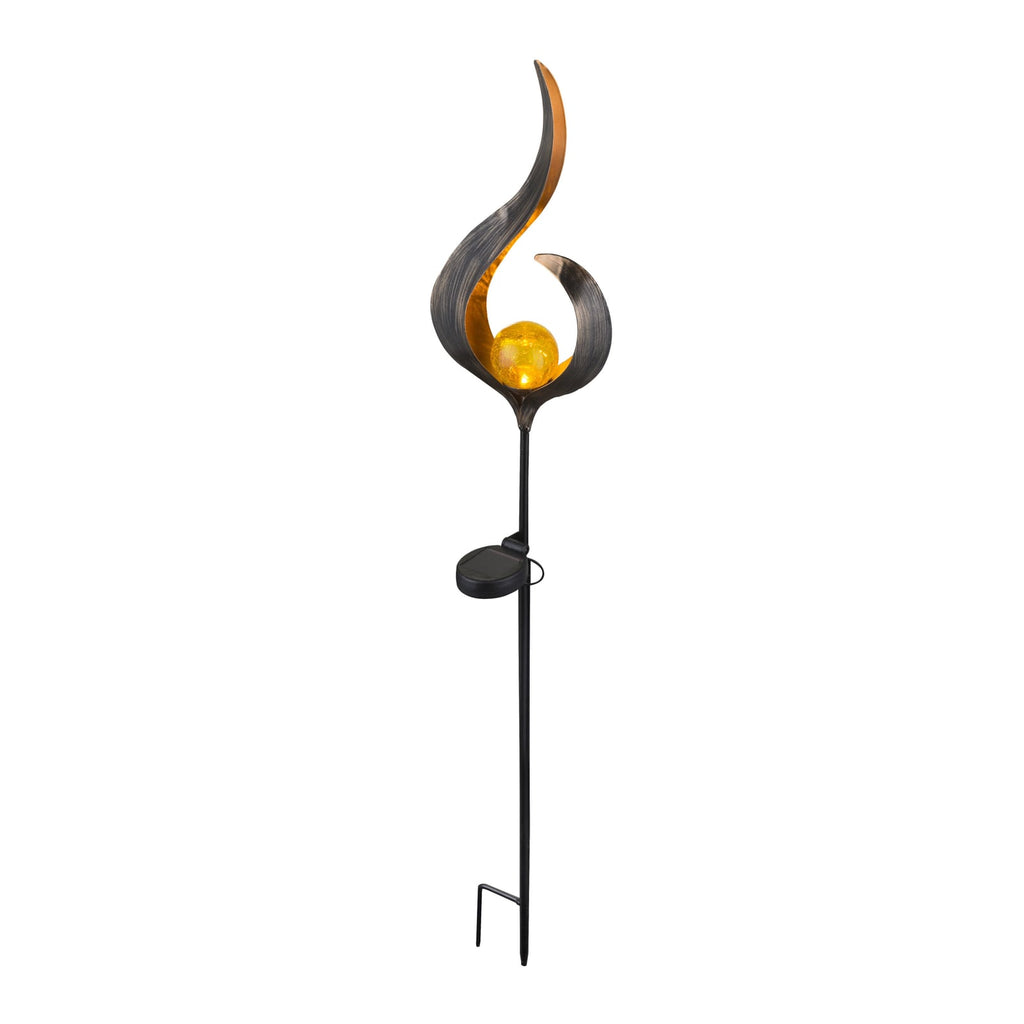 Detalj av glasskule på LED solcellelampe med jordspyd bronse metall/glass 90 cm