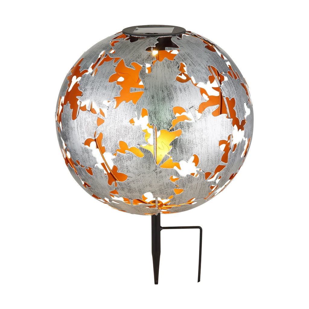 LED solcellelampe kule sølv Ø27 cm med spyd Globo forfra