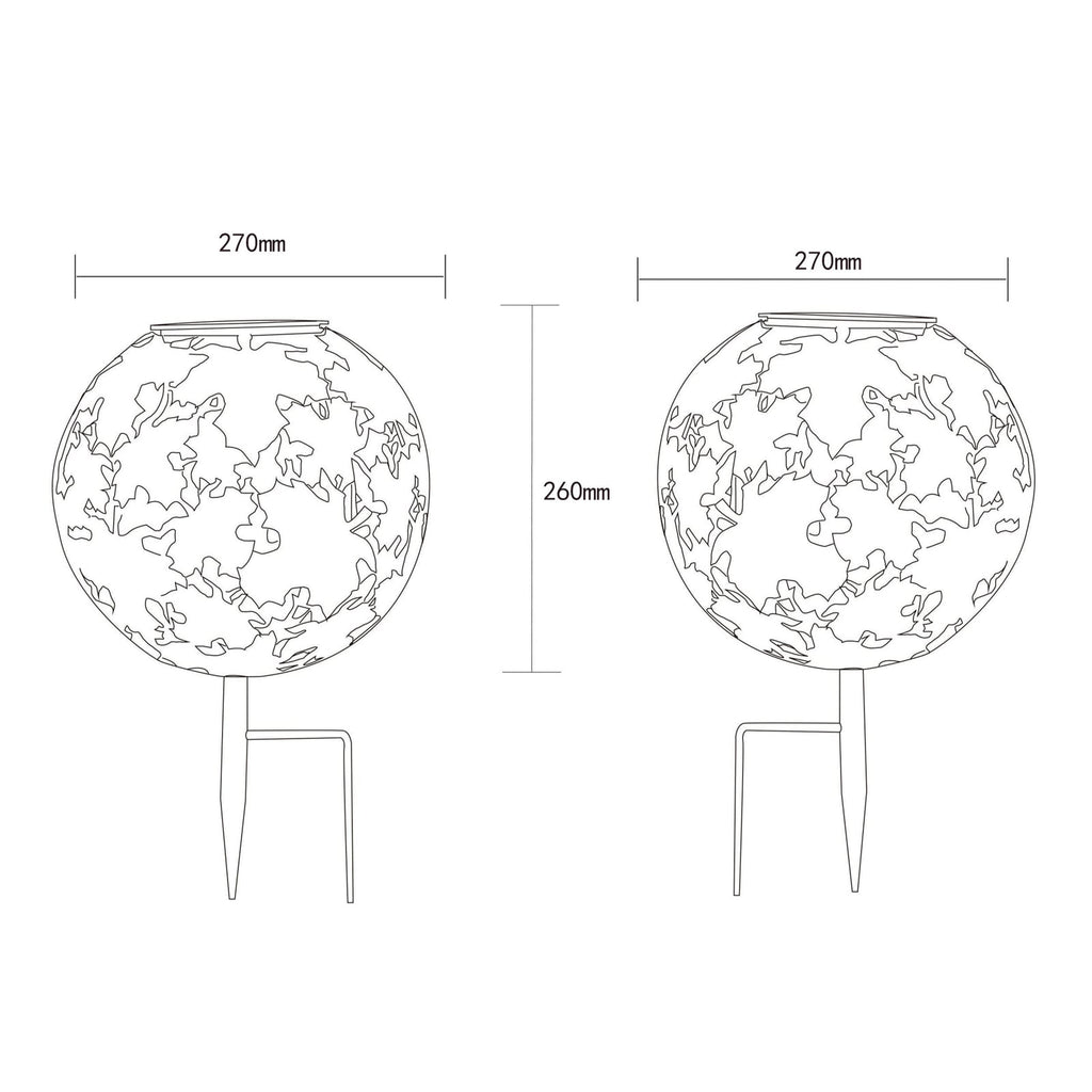 Bakside av LED solcellelampe kule sølv Ø27 cm med spyd Globo
