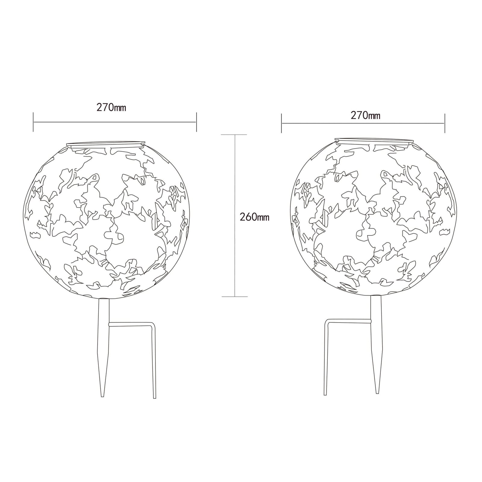 Bakside av LED solcellelampe kule sølv Ø27 cm med spyd Globo
