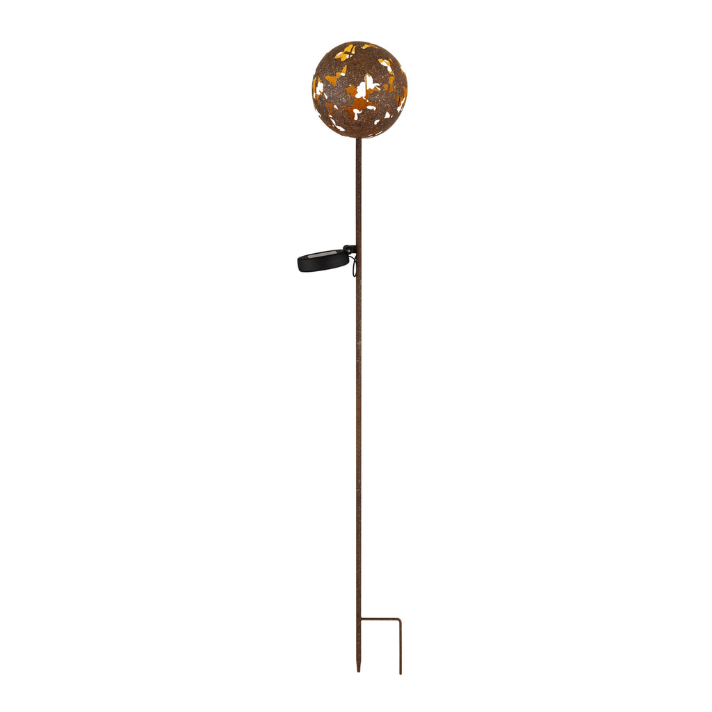 LED solcellelampe kuleform rustfarget metall H91 cm IP44 Globo forfra