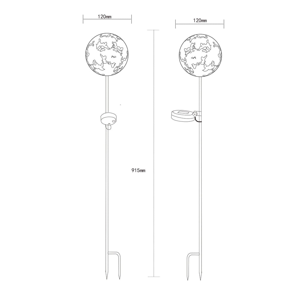LED solcellelampe kuleform rustfarget metall H91 cm IP44 Globo bakside