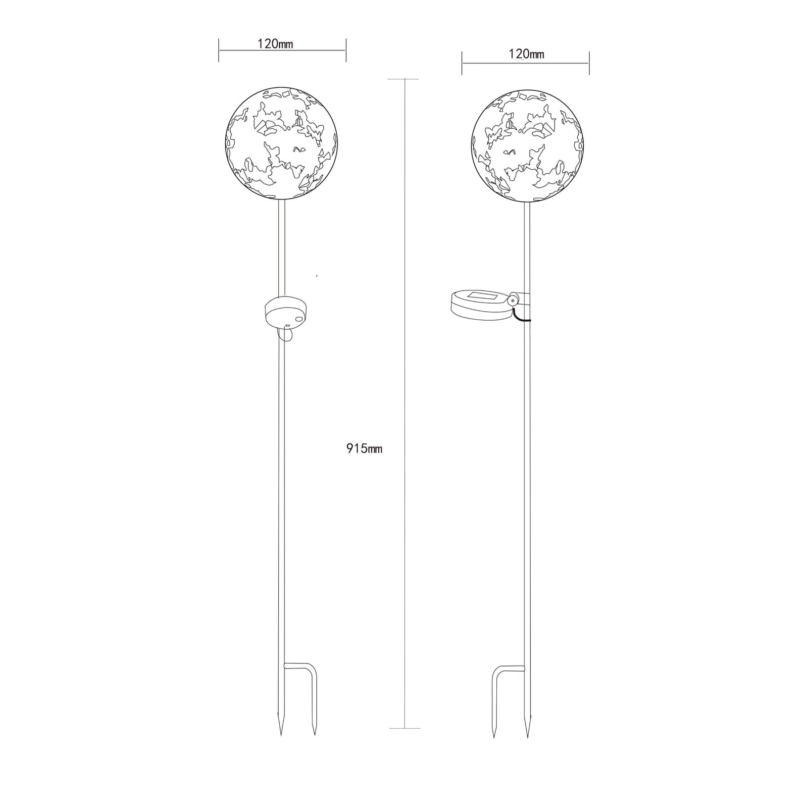 LED solcellelampe kuleform rustfarget metall H91 cm IP44 Globo bakside