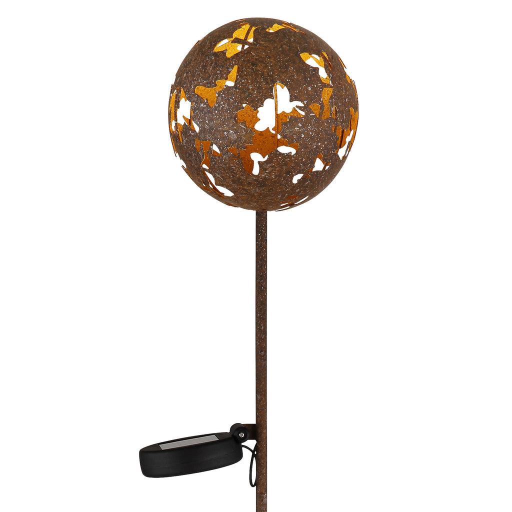 Montert LED solcellelampe kuleform rustfarget metall H91 cm IP44 Globo i hage