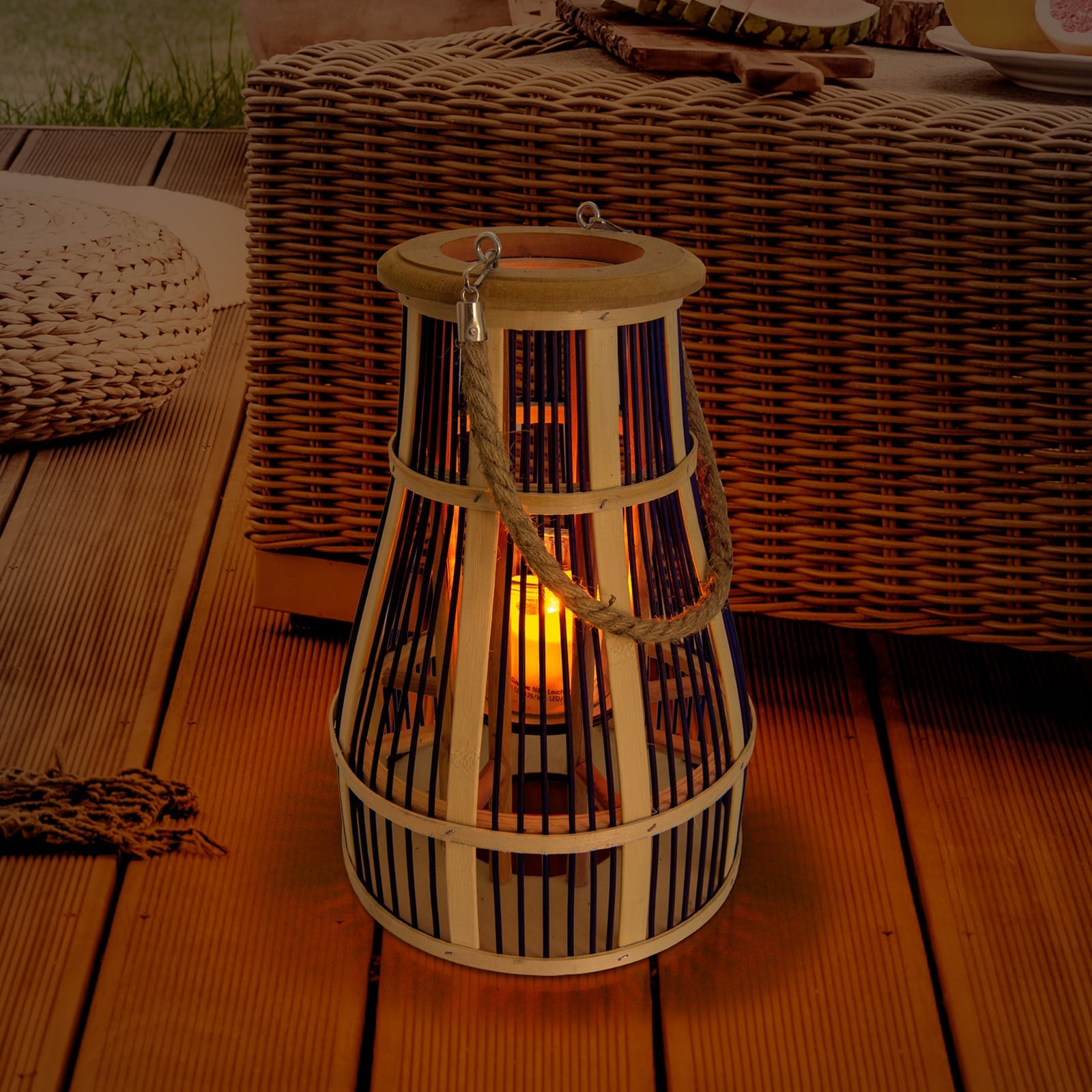 LED solcellelampe kurv bambus/glass svart Ø23 cm fra Näve forfra