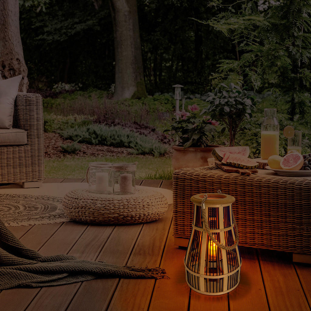 LED solcellelampe kurv bambus/glass svart Ø23 cm fra Näve bakside