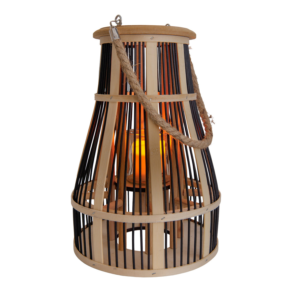 LED solcellelampe kurv bambus/glass svart Ø23 cm Näve med teelys i glassinnsats