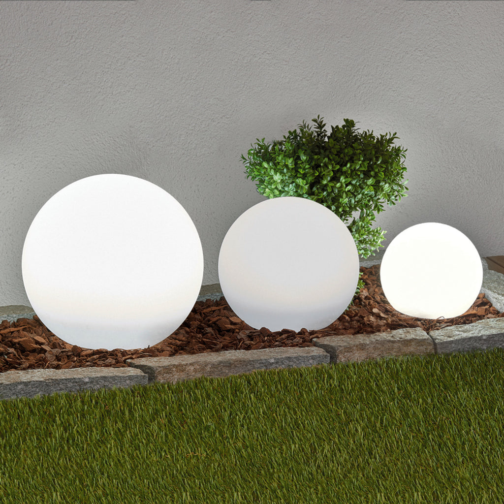 LED solcellelampe Lago kule 3-er sett med jordspyd IP44 forfra