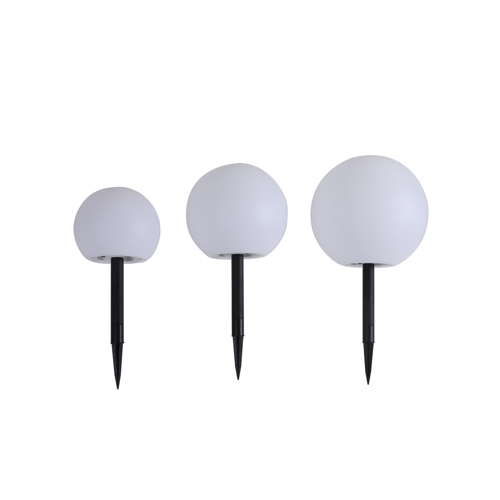 LED solcellelampe Lago kule 3-er sett med jordspyd IP44 bakside